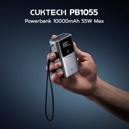 แบตเตอรี่สำรอง CUKTECH PB1055 10000MAH สีขาว พกพาง่ายมีสายคล้อง มาตรฐาน CCC จ่ายไฟรวมกันได้สูงถึง 55W_1